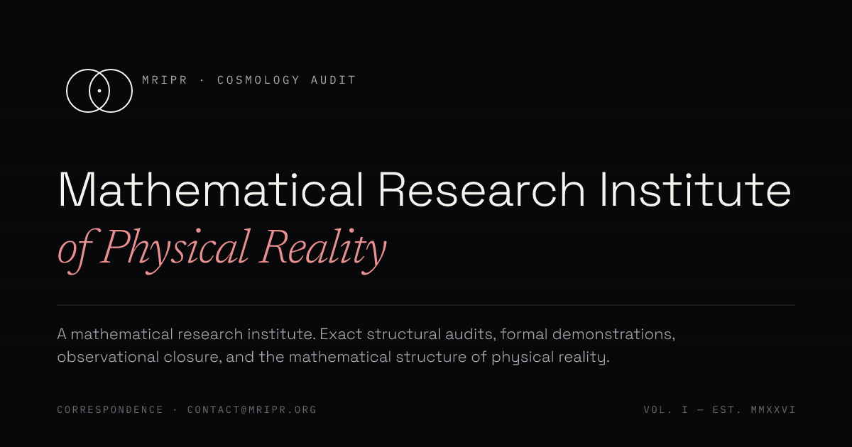 Mathematical Research Institute of Physical Reality — institutional banner with vesica piscis monogram, institute name, and identity statement